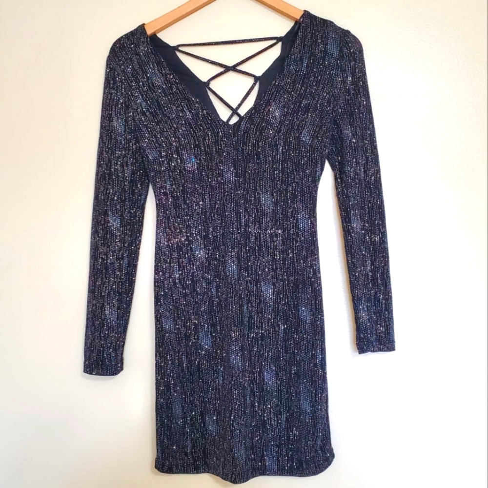NWOT Topshop Petite Lace Up Back Sparkle Dress - Size 2